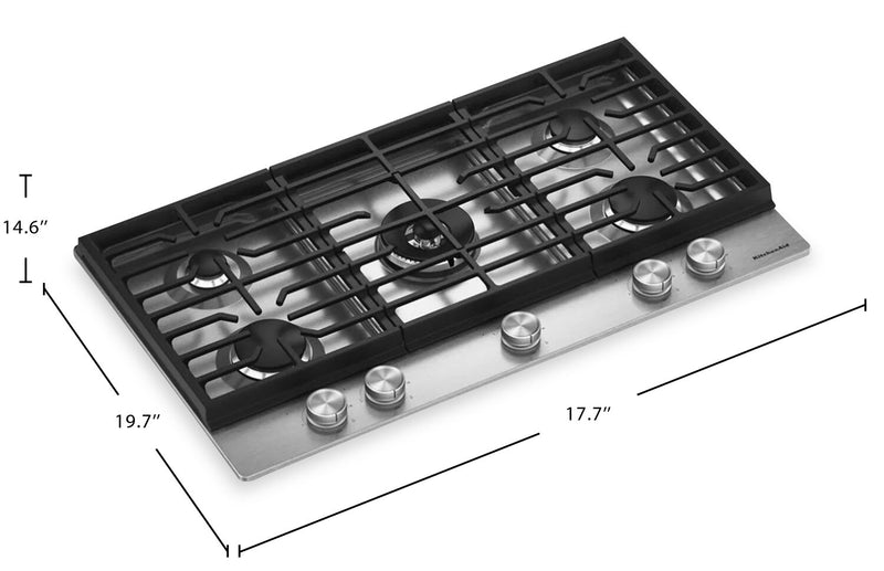 KitchenAid Gas-on-Metal Cooktop with Integrated Wok Grate – Stainless Steel - KCGK536SSS