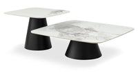 Hazel 39.5” Modern 2-Piece White Sintered Stone Top Coffee + End Table - Black and White 