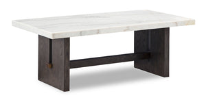 Warwick 52” Solid Wood and Marble Coffee Table – White and Brown Oak