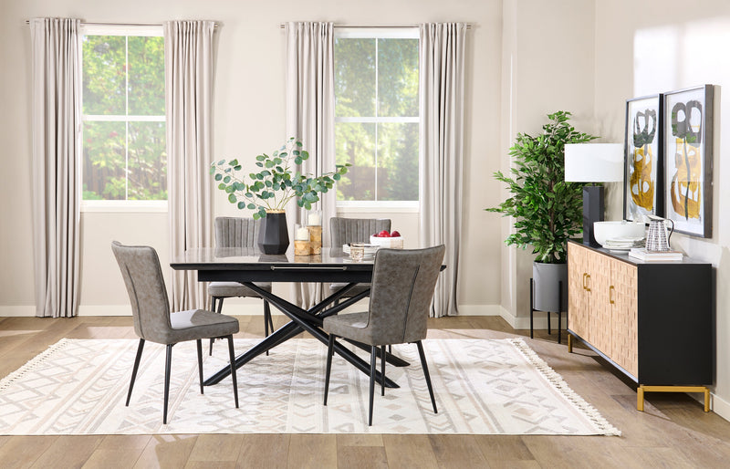 Tavo Dining Chair with Microfibre Polyester Fabric, Metal - Grey