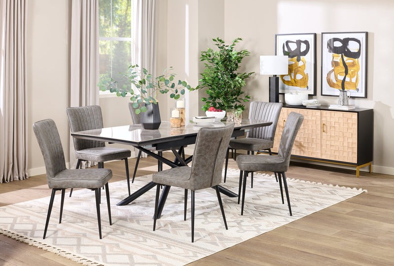 Tavo Dining Chair with Microfibre Polyester Fabric, Metal - Grey
