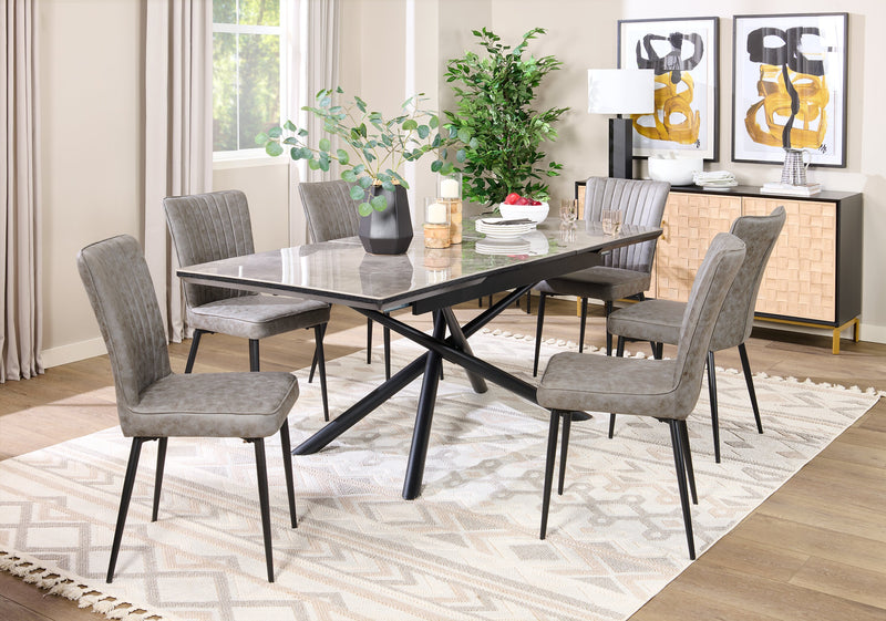Tavo Dining Chair with Microfibre Polyester Fabric, Metal - Grey