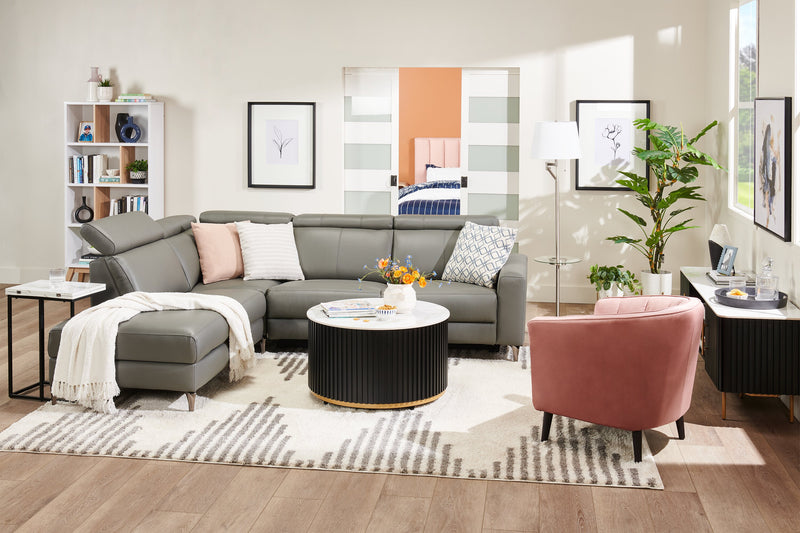 Valentino 3-Piece Left-Facing Genuine Leather Power Reclining Sectional with Adjustable Headrests - Grey