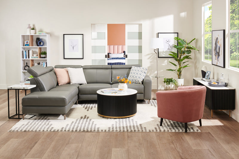 Valentino 3-Piece Left-Facing Genuine Leather Power Reclining Sectional with Adjustable Headrests - Grey