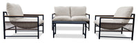 Vegas 4-Piece Outdoor Patio Set with Loveseat, 2 Chairs & Coffee Table - Resin Rope Wicker, UV & Weather Resistant - Natural/Black 