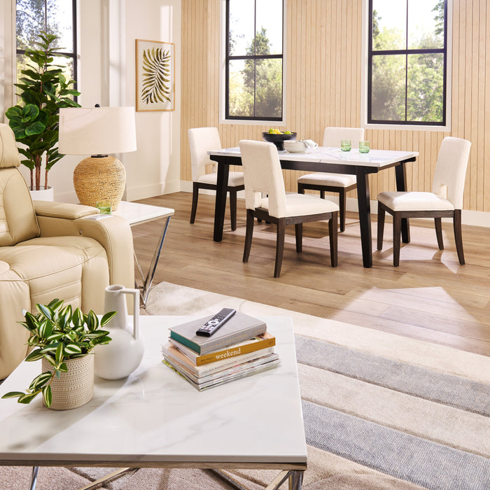 Verona Dining Table with Culture Marbled Top, 60\"W - White