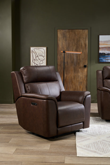 Vibe 40\" Genuine Leather Massage Power Reclining Chair with Immersive Audio and Power Headrests - Brown
