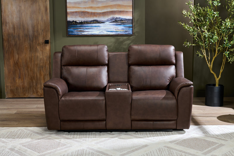 Vibe 76\" Genuine Leather Massage Power Reclining Loveseat with Immersive Audio and Power Headrests - Brown