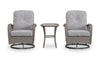 Vienna 3-Piece Outdoor Patio Conversation Set with 2 Swivel Chairs & Glass Top Coffee Table - Resin Wicker, UV & Weather Resistant - Grey