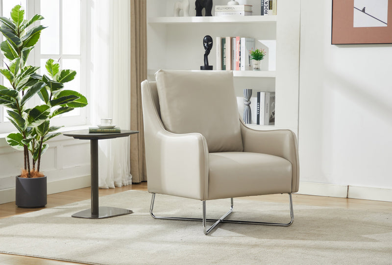 Vine 34.6\" Leather-Look Fabric Accent Chair with Metal Legs - Taupe 