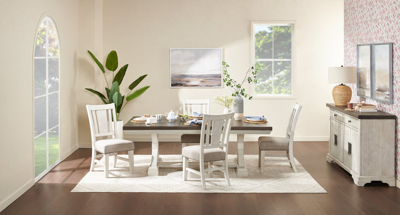 Willow Dining Chair with Cushion Fabric Seat & Nailhead Trim - Rustic White