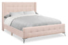 Zara Upholstered Bed in Pink Linen-Look Fabric - Button Tufted - Queen Size