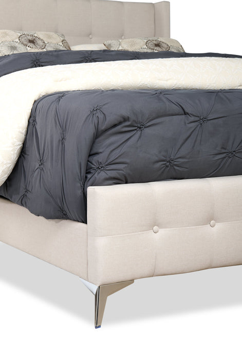 Zara Upholstered Bed in Beige Linen-Look Fabric - Button Tufted - Queen Size