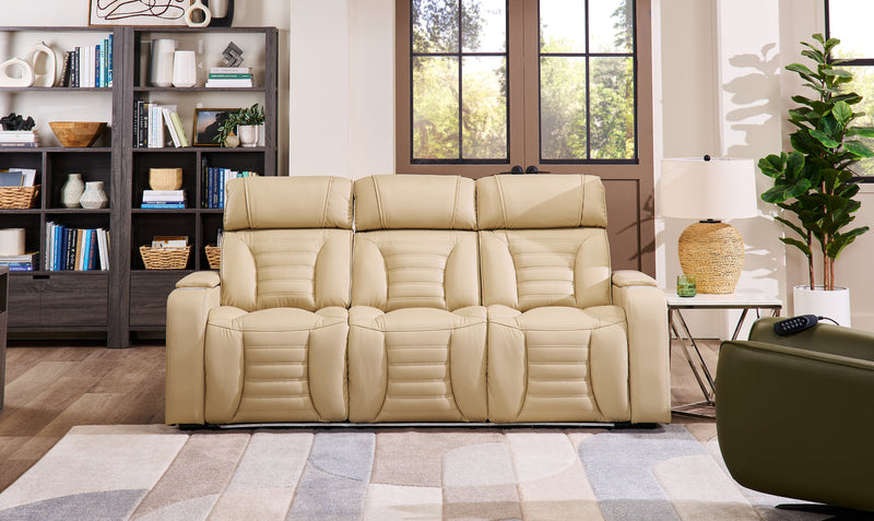 Zen 86\" Leather-Look Fabric Power Reclining Massage Sofa with Power Headrests and Drop-Down Console - Apricot