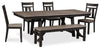 Zao 6pc Dining Set with Table, Bench & 4 Chairs, 66-94