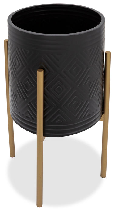 Black and Gold Aztec Iron Planter - Set of 2