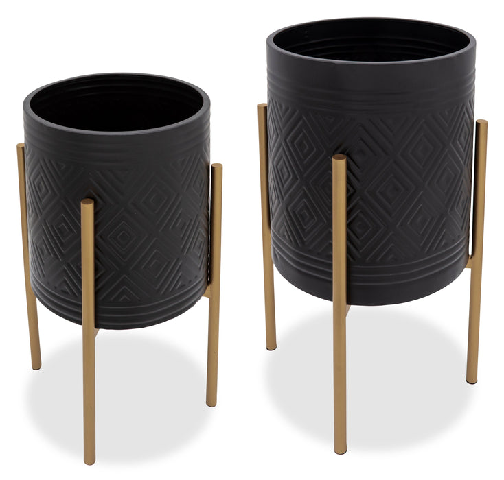 Black and Gold Aztec Iron Planter - Set of 2