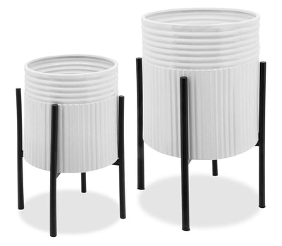 White Aztec Iron Planter - Set of 2