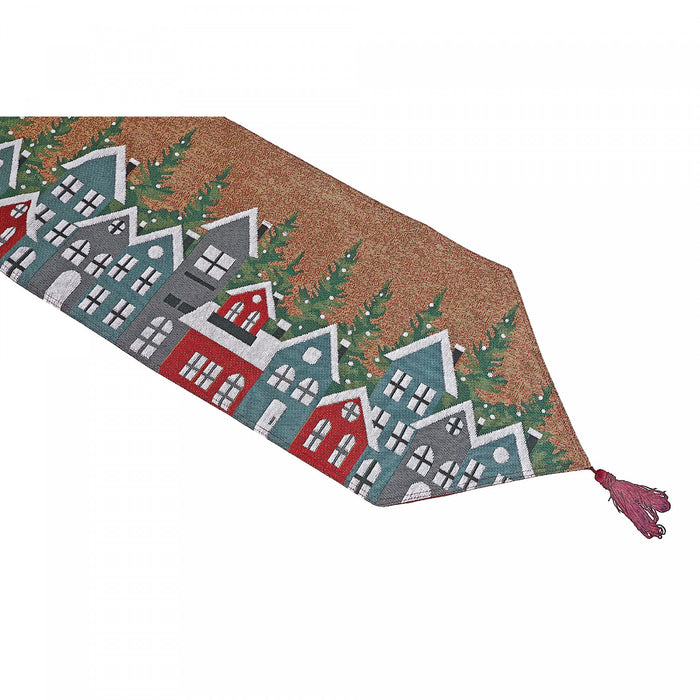 Tapestry Table Runner Winter Village 36\" - Set of 2