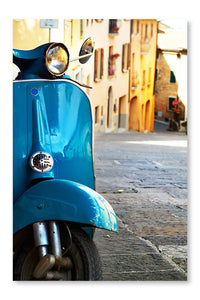 Vintage Scooter On The Street 28x42 Wall Art Frame And Fabric Panel