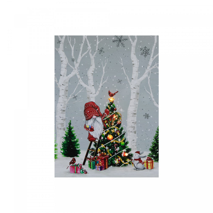 LED Canvas Wall Art Gnome Decorating Tree 12 x 16 Wall Decor