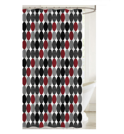 Printed Canvas Shower Curtain with Roller Hooks Solid Ovals|Rideau de douche en toile imprimée d’un motif d’ovales unis avec crochets à rouleau