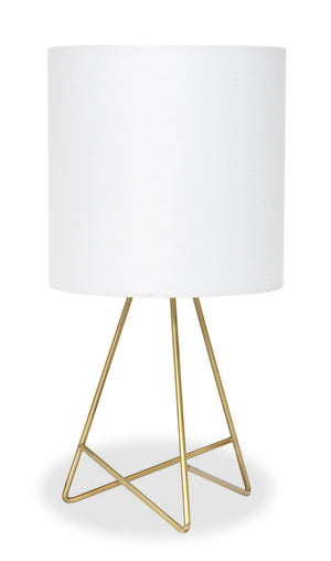 Simple Designs Down To The Wire Table Lamp with Fabric Shade, Gold with White Shade