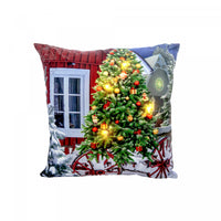 LED Velvet Cushion Christmas Tree on Wagon 18 x 18 - Set of 2 Cushions
