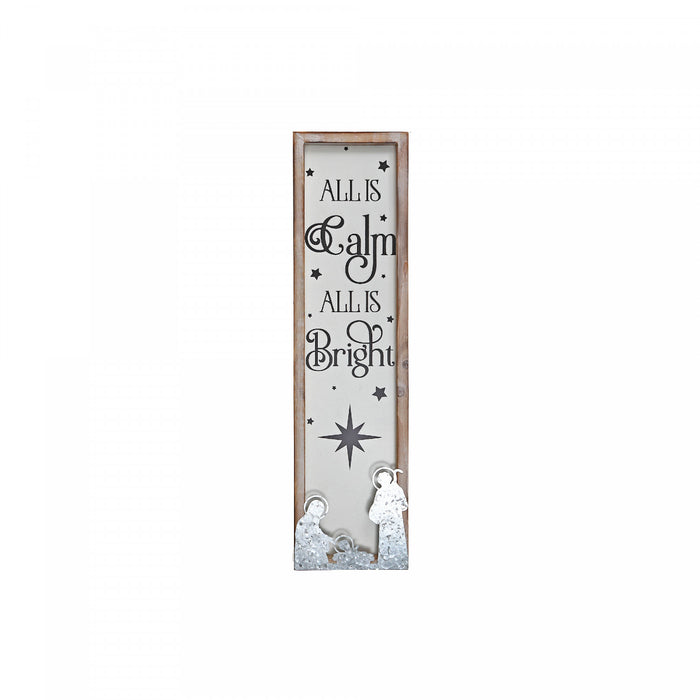 Framed Wood and Metal Sign All Is Calm All Is Bright Wall Decor
