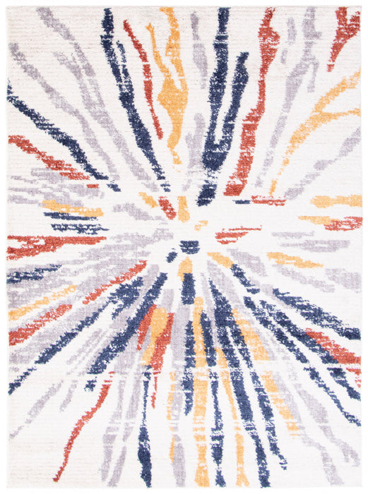 Paloma Sunburst Navy, White Area Rug - 6'7\" x 9'6\"