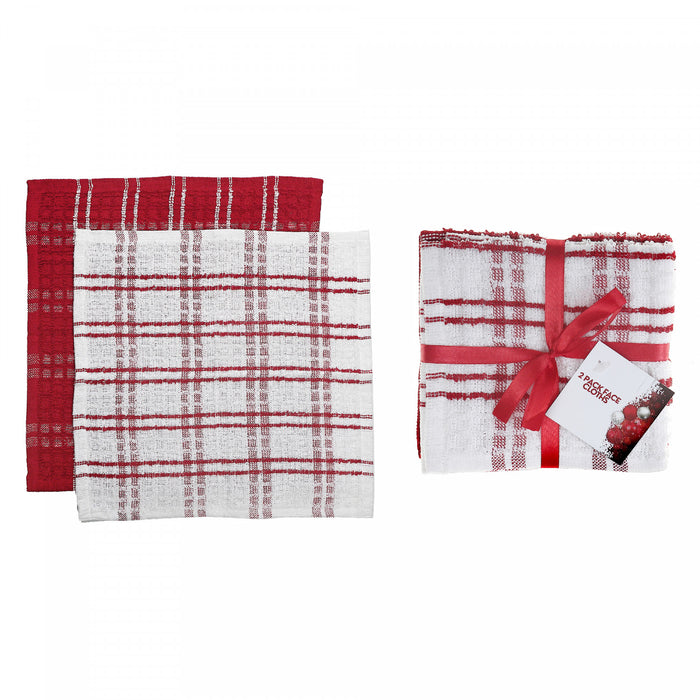 2 Pack Red Checkered Terry Dish Cloths - Set of 2 Kitchen Linen