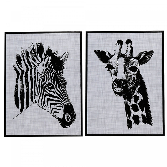 Framed Canvas & Felt Wall Art Zebra/giraffe 18 x 28 Asst-Set of 2 Wall Decor