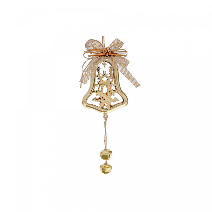 Metal Bell Shaped Ornament with Reindeer Gold - Set of 6 Christmas Ornaments