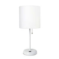 Limelights White Stick Lamp with Usb Charging Port And Fabric Shade, White Table Lamp
