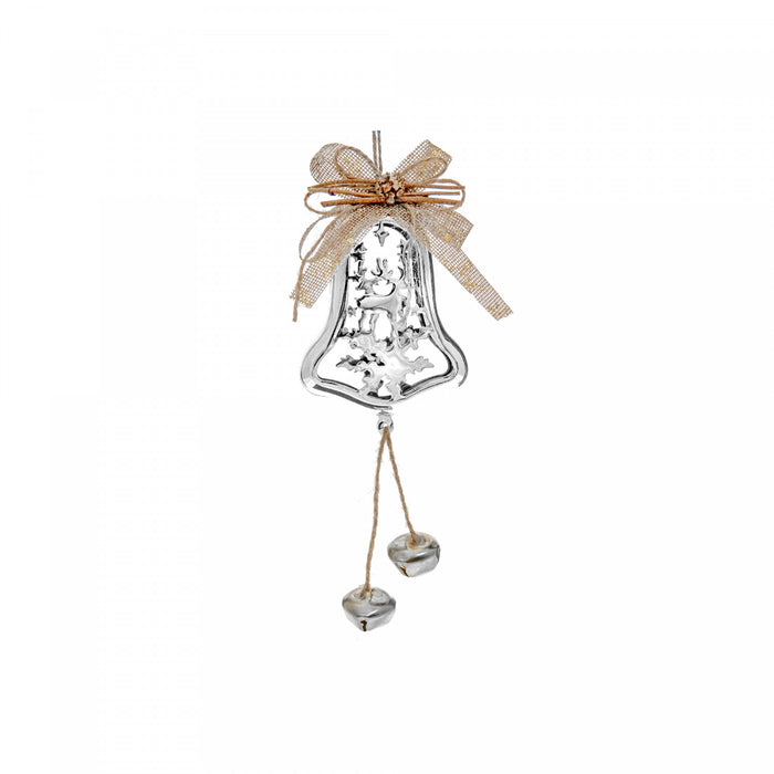 Metal Bell Shaped Ornament with Reindeer Silver - Set of 6 Christmas Ornaments