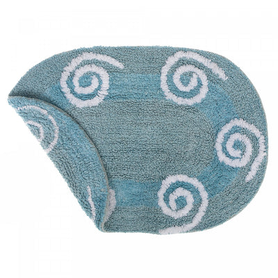 Reversible Cotton Swirly Oval Bathmat 16 x 24 Blue - Set of 2|Tapis de salle de bain ovale bleu réversible 16 x 24 en coton à motifs tourbillonnants - ensemble de 2