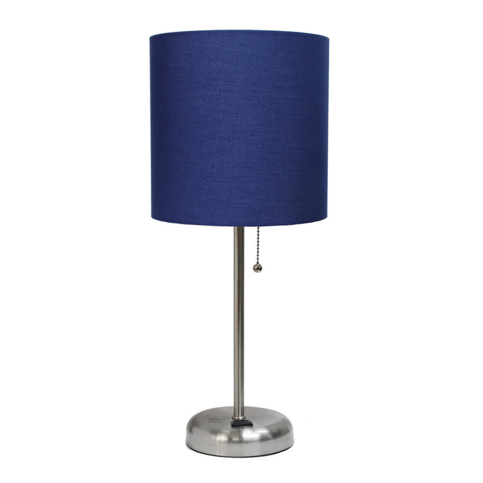 Limelights Stick Lamp with Charging Outlet And Fabric Shade, Navy Table Lamp