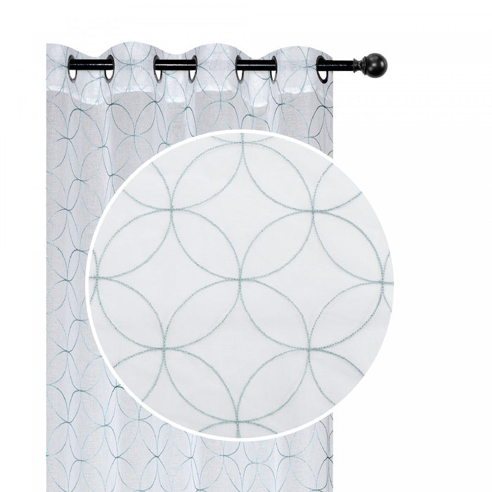 Lurex Embroidered Sheer Panel Curved Diamond Teal - Set of 2