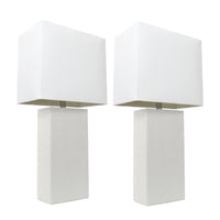 Elegant Designs 2 Pack Modern Leather Table Lamps with White Fabric Shades, White Lamp Set