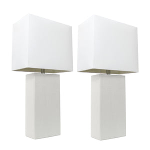 Elegant Designs 2 Pack Modern Leather Table Lamps with White Fabric Shades, White Lamp Set