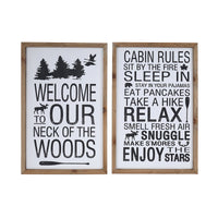 Framed Wood Wall Sign Cabin Rules/neck of The Wood - Set of 2 Wall Decor