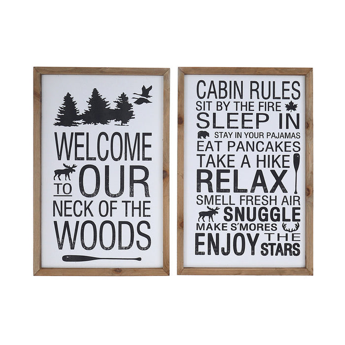 Framed Wood Wall Sign Cabin Rules/neck of The Wood - Set of 2 Wall Decor