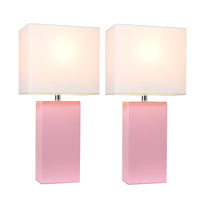 Elegant Designs 2 Pack Modern Leather Table Lamps with White Fabric Shades, Pink Lamp Set