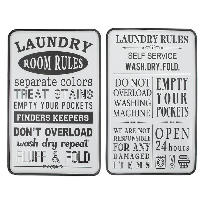 Metal Wall Sign Laundry Rules - Set of 2 Wall Decor