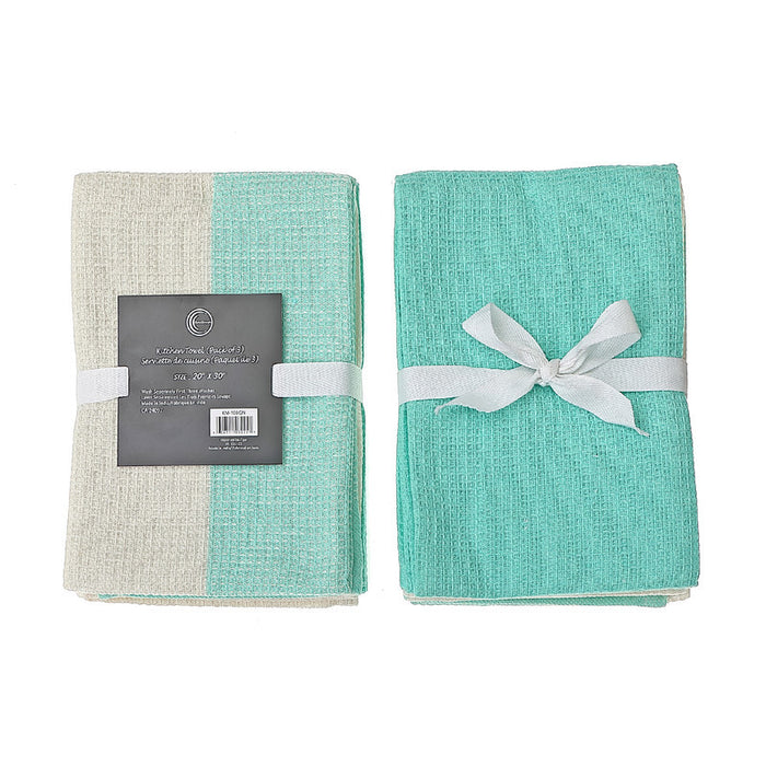 3 Pack Dual Waffle Kitchen Towel Set Seafoam Kitchen Linen