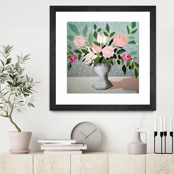 \"Spring Florals 1\" Matted and Framed Black 30x30 Wall Art