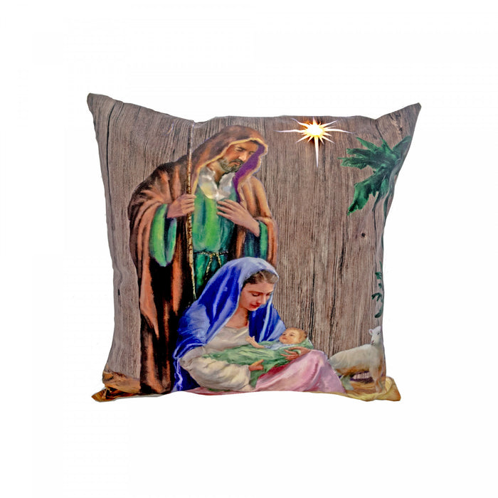 LED Velvet Cushion Nativity Scene 18 x 18 - Set of 2 Cushions