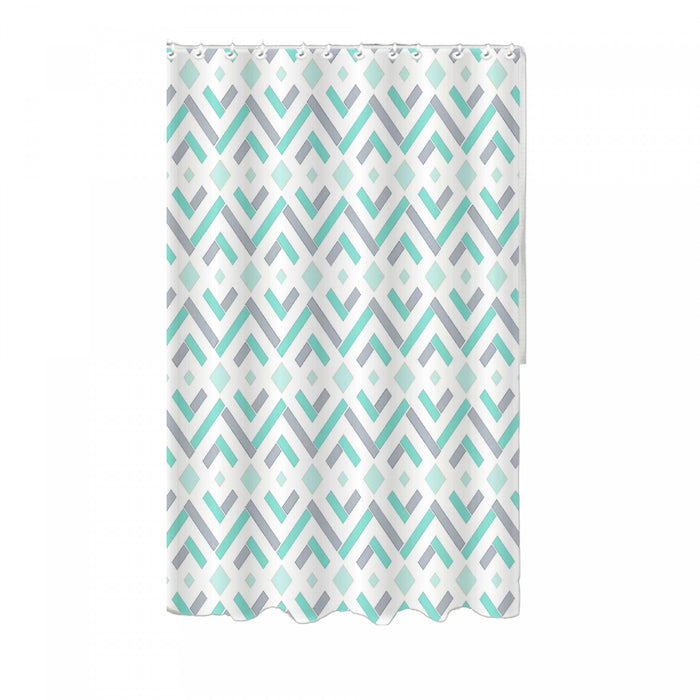 14pc Set Peva S. Curtain 12 Hooks and Bathmat Geo Diamond Shower Curtains