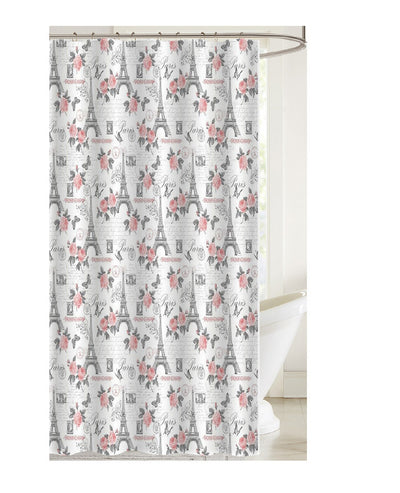 Printed Canvas Shower Curtain with Roller Hooks Paris|Rideau de douche en toile imprimée d’un motif de Paris avec crochets à rouleau