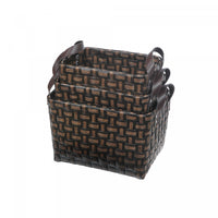3pc Rect. Nesting Basketweave Basket with Handle Chocolate Storage